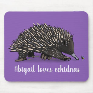 Cute echidna with bee cartoon illustration mouse pad