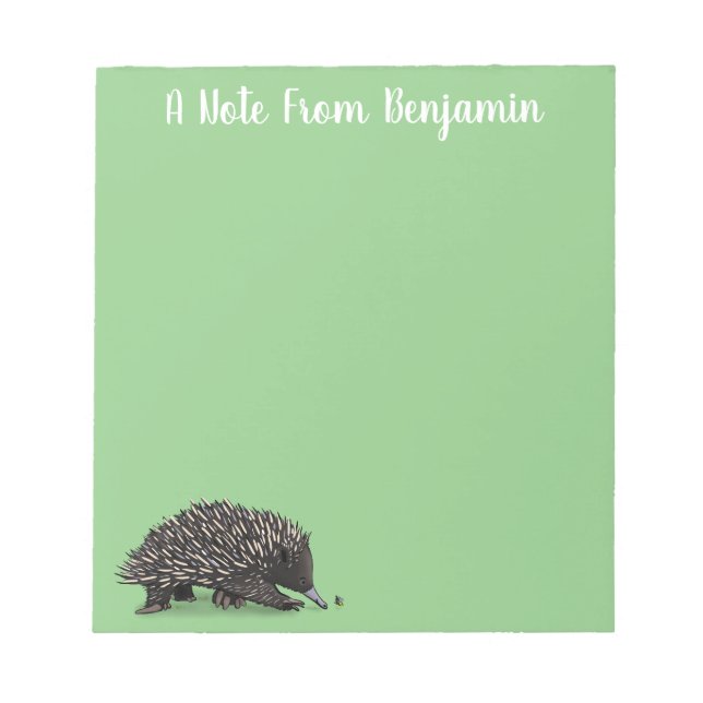Cute echidna with bee cartoon illustration notepad (Front)