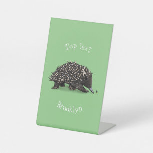 Cute echidna with bee cartoon illustration pedestal sign