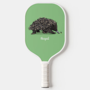 Cute echidna with bee cartoon illustration pickleball paddle