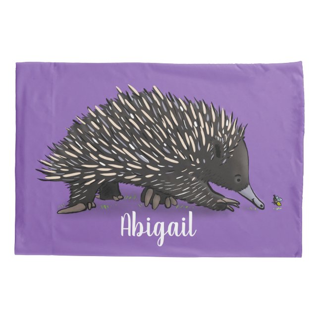 Cute echidna with bee cartoon illustration pillowcase (Back)
