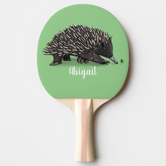 Cute echidna with bee cartoon illustration ping pong paddle (Front)