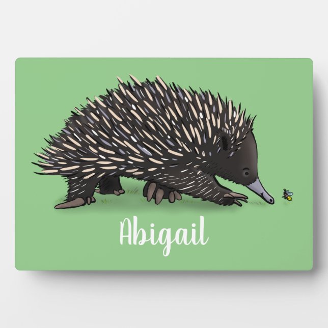 Cute echidna with bee cartoon illustration plaque (Front)