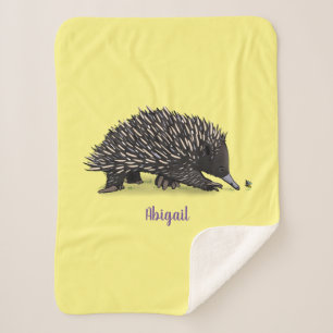 Cute echidna with bee cartoon illustration sherpa blanket