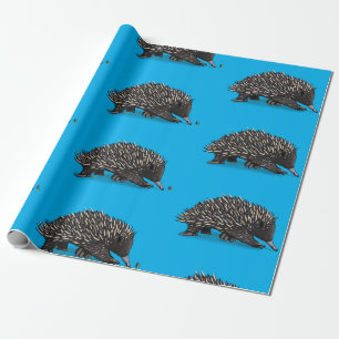 Cute echidna with bee whimsical illustration wrapping paper