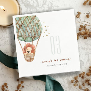 Cute Eco Green Hot Air Balloon Lion Kids Birthday Napkin