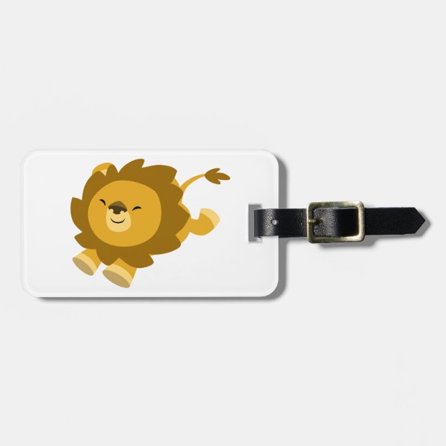 Cute Ecstatic Cartoon Lion Luggage Tag (Front Horizontal)