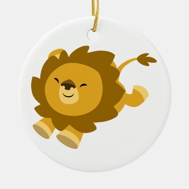 Cute Ecstatic Cartoon Lion Ornament (Front)