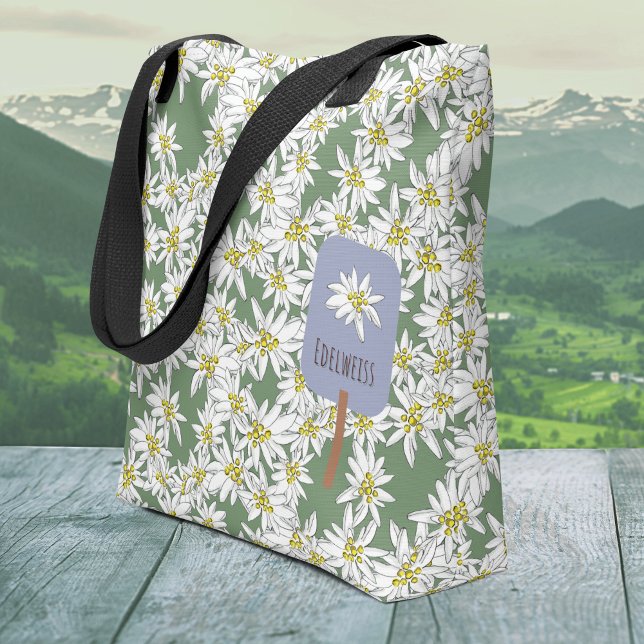 Cute Edelweiss Sound of Music Alps Botanical Tote Bag (This hand-illustrated Edelweiss tote bag is unique and shows your love for "The Sound of Music.")