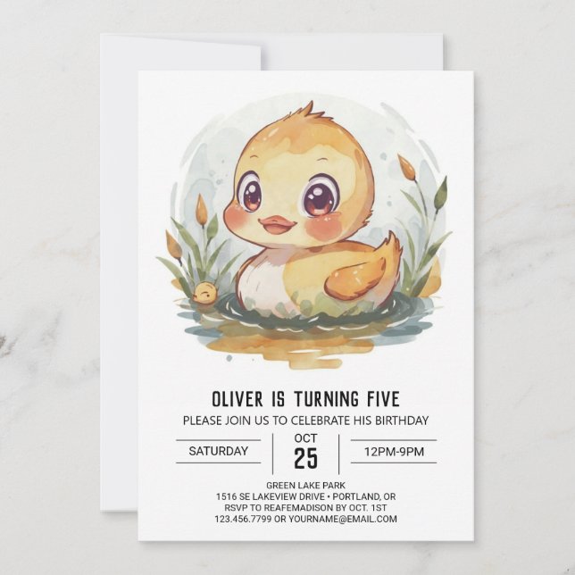 Cute Editable Duck Birthday Invitation (Front)