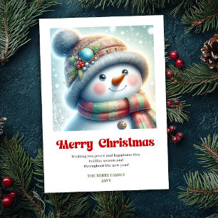 Cute editable funny snowman minimalist holiday  card