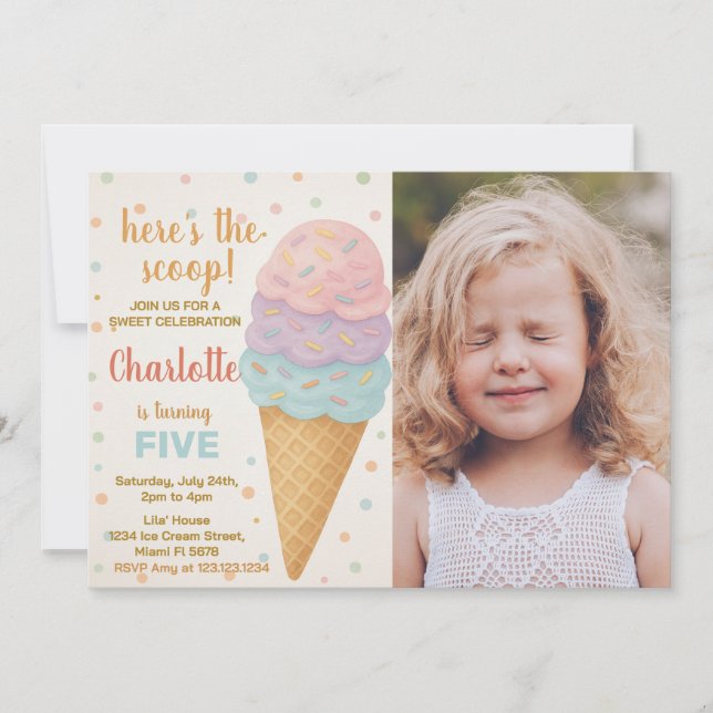 Cute Editable Ice Cream Birthday Invitation (Front)