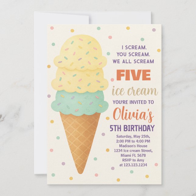 Cute Editable Ice Cream Party Invitation (Front)