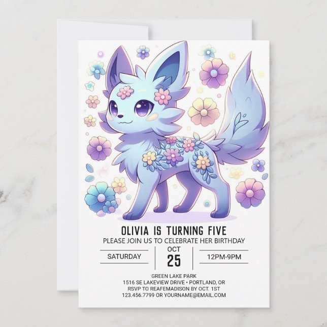 Cute Editable Wolf Digital Birthday invitation (Front)