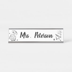Cute Education Doodle Personalised Teacher Desk Name Plate