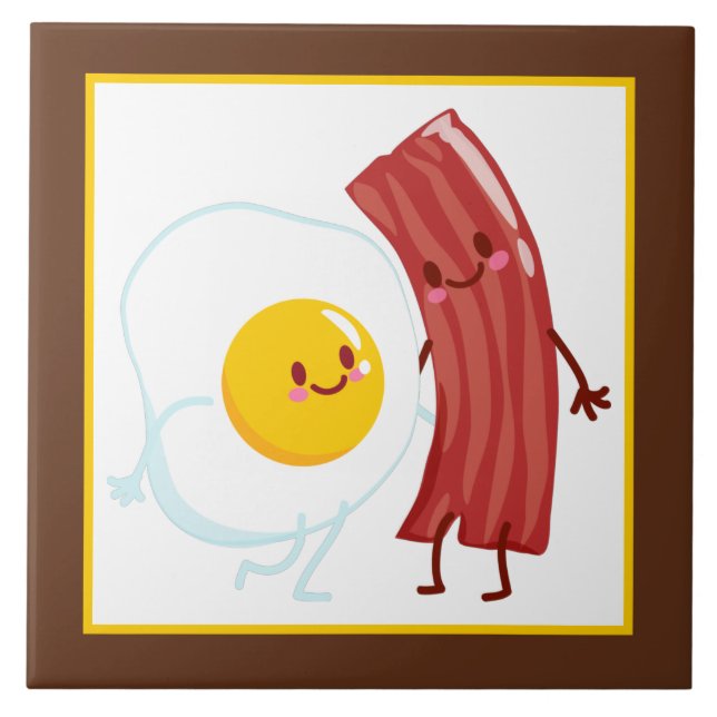 cute egg bacon decor ceramic tile (Front)
