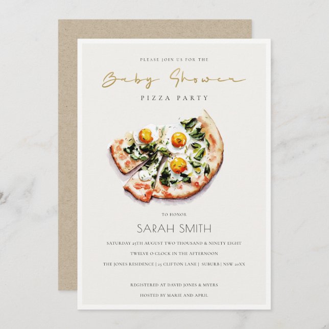 Cute Egg Basil Pizza Baby Shower Party Invite (Front/Back)