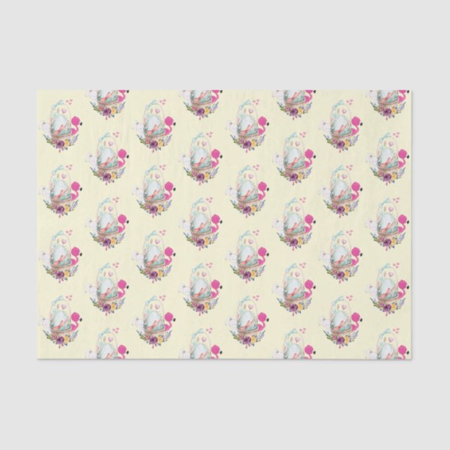 Cute Egg, Flamingo & Bunny, Watercolor Pattern Tissue Paper (Front)
