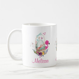 Cute Egg in a Basket with Flamingo and Bunny Coffee Mug