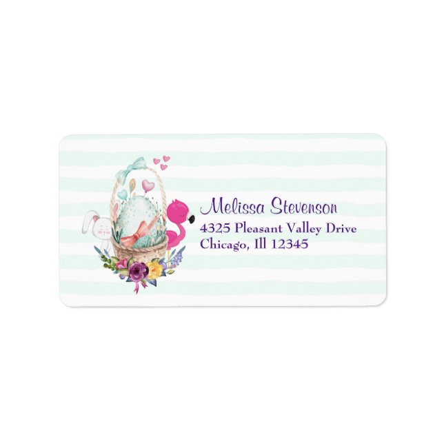 Cute Egg in a Basket with Flamingo and Bunny Label (Front)