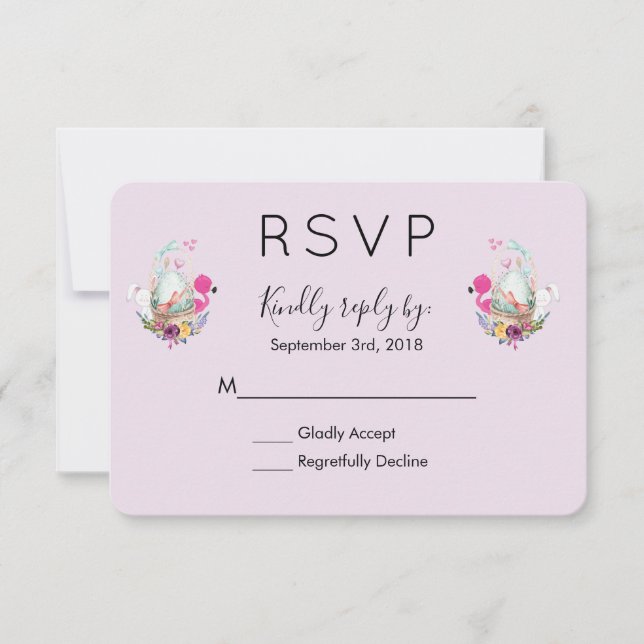 Cute Egg in a Basket with Flamingo and Bunny RSVP (Front)