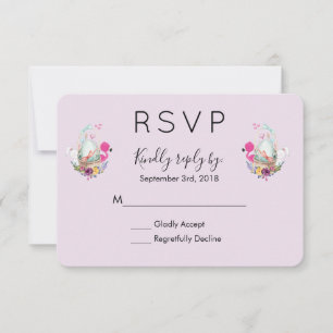Cute Egg in a Basket with Flamingo and Bunny RSVP Card