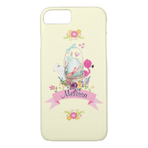 Cute Egg, Pink Flamingo & Bunny, /w Ribbon iPhone 8/7 Case