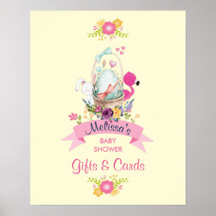 Cute Egg, Pink Flamingo & Bunny, /w Ribbon Shower Poster