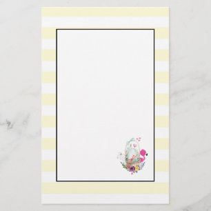 Cute Egg, Pink Flamingo & Bunny, Watercolor Stationery