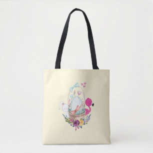 Cute Egg, Pink Flamingo & Bunny, Watercolor Tote Bag
