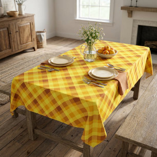 Cute Egg Yolk Yellow Plaid Large Tablecloth