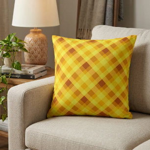 Cute Egg Yolk Yellow Plaid Throw Pillow