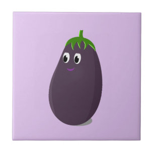 Cute Eggplant Print Ceramic Tile
