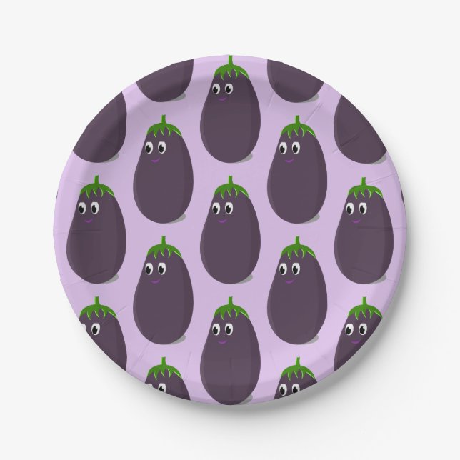 Cute Eggplant Print Paper Plate (Front)