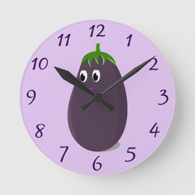 Cute Eggplant Print Round Clock (Front)