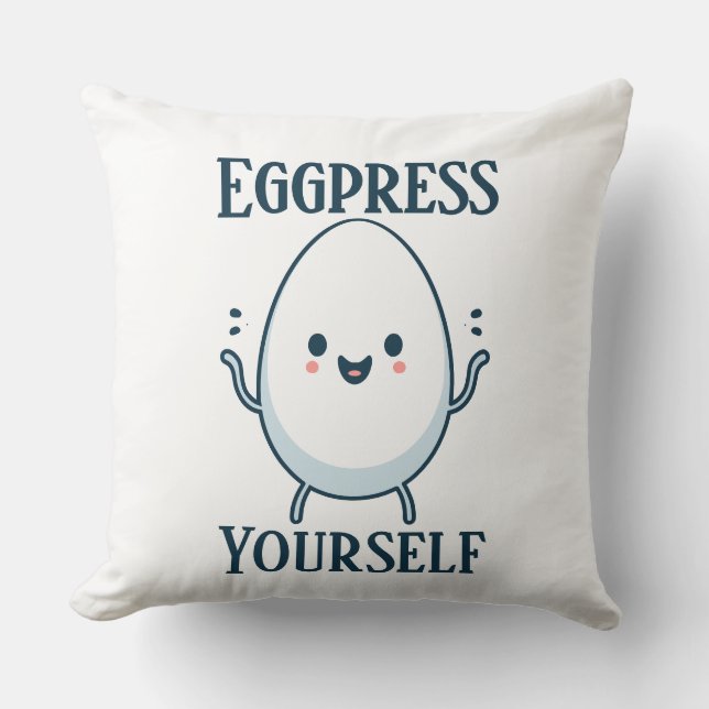  Cute "Eggpress Yourself" Funny Pun Cushion (Front)
