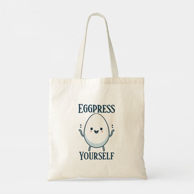  Cute "Eggpress Yourself" Funny Pun Tote Bag (Back)