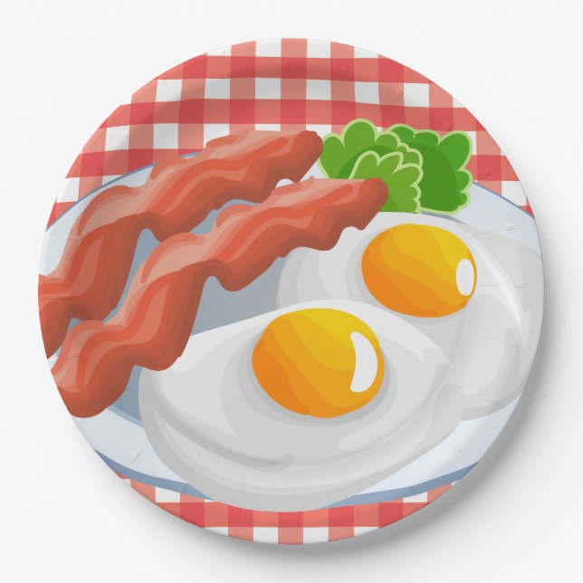 cute eggs bacon breakfast party paper plate (Front)