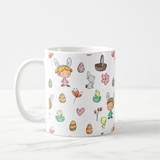 Cute Eggs Rabbit Kids Pattern Easter Coffee Mug (Left)