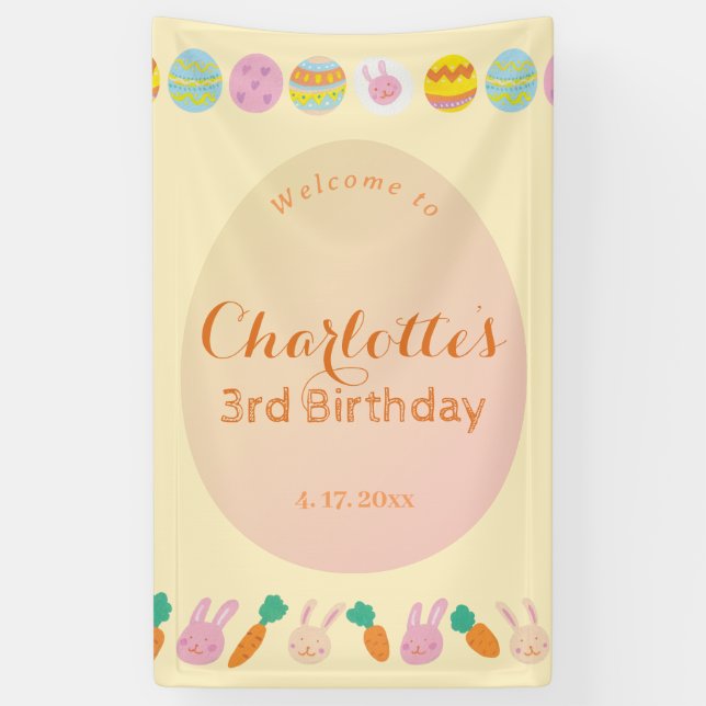 Cute Eggs Soft Yellow Kids Birthday Welcome Banner (Vertical)