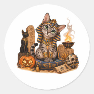 Cute Egyptian Mau Pharaoh Cat Halloween Classic Round Sticker