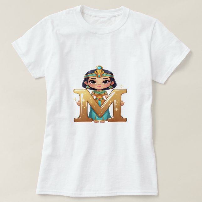 Cute Egyptian Queen with Letter M – Royal Cartoon  T-Shirt (Design Front)