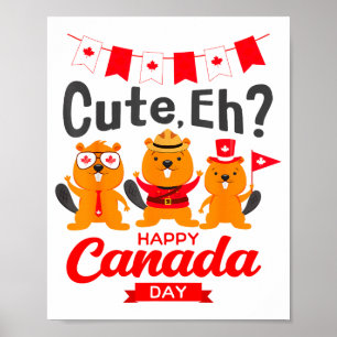 Cute Eh Happy Canada Day Flag Groundhogs For Boys Poster