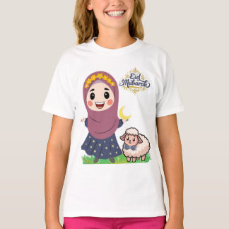 Cute Eid Mubarak Girl with Sheep Islamic KiT-Shirt T-Shirt