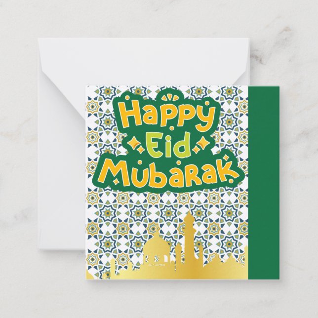 Cute Eid Mubarak Greeting Green Card (Front)