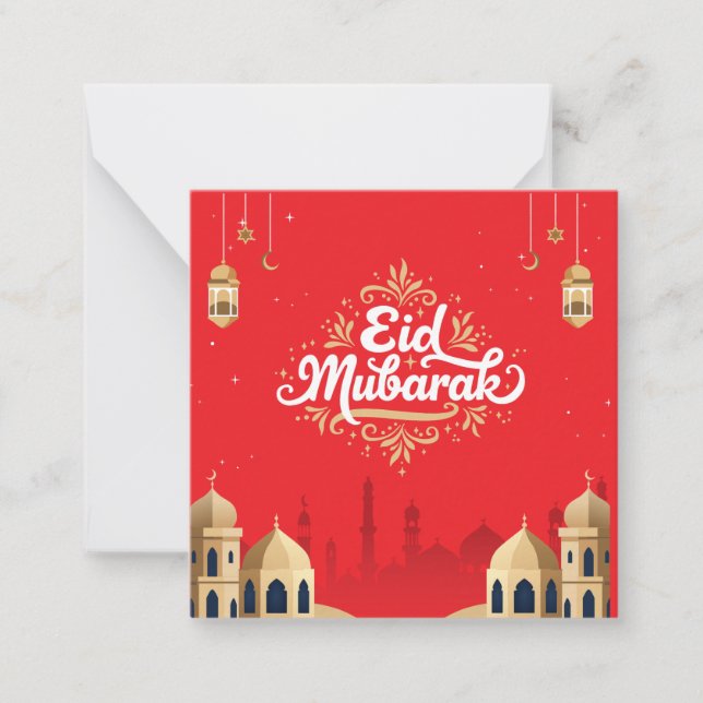 Cute Eid Mubarak Greeting Red Card (Front)