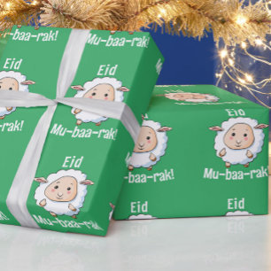 Cute "Eid Mubarak" Sheep Funny Kids' Green Wrapping Paper