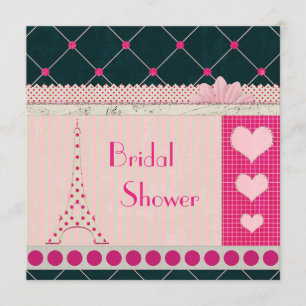 Cute Eiffel Tower Pink Polka Dots Bridal Shower Invitation