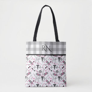 Cute EKG Nurse   Doctor Med Pattern Monogram Tote Bag