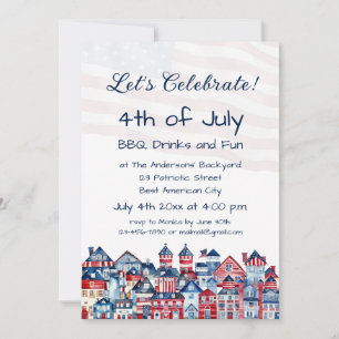 Cute Elegant 4th of July Family BBQ Party Invitation